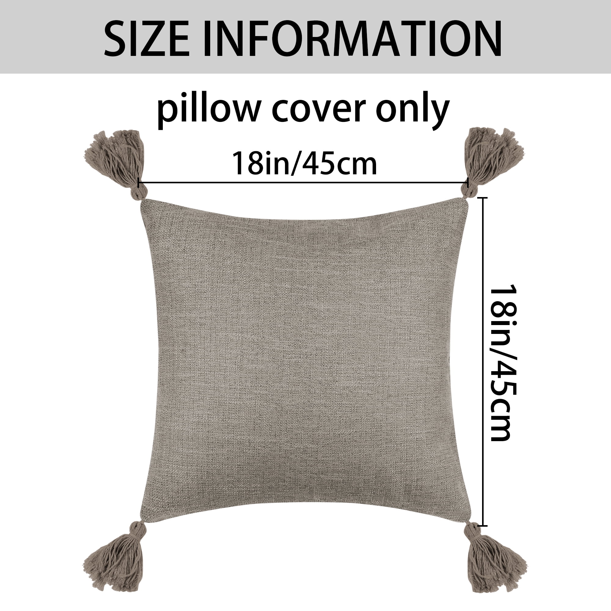 Unique Bargains Linen Fringe Cushion Cover Throw Pillow Covers with Tassel Design 2 Pcs Khaki 18" x 18"
