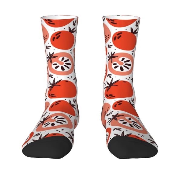 Uemuo Hand Drawn Tomatoes Pattern Women's Crew Socks, Soft Durable Breathable Moisture-Wicking with Odor Control Cotton socks