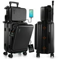 thumbnail image 2 of Virtu 20 inch Hardside Carry-On Expandable Luggage, Front Pocket Luggage Set Spinner Suitcase Set, Black, 2 of 9