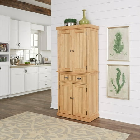 Nantucket Kitchen Storage Pantry - Natural: Home Styles, Hardwood Standing Cabinet with Drawer & Shelves