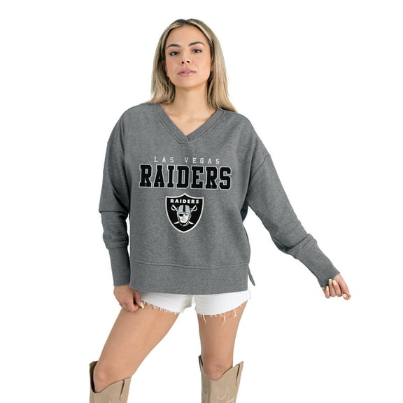 Women's Gameday Couture Gray Las Vegas Raiders French Terry V-Neck Pullover Sweatshirt