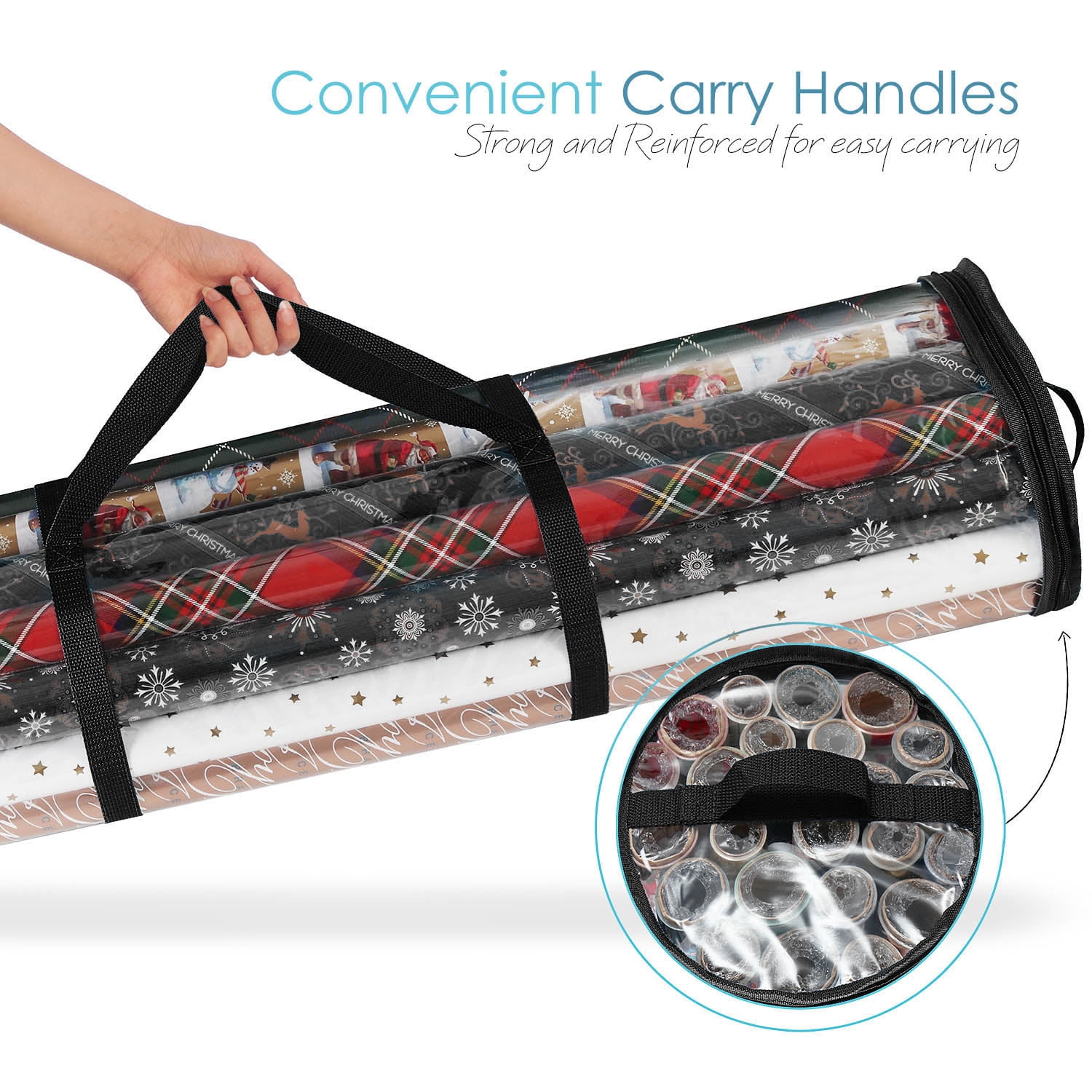 Lammaloe Holiday Christmas Wrapping Paper Storage Bag Fits 14-20 Rolls Upto 40 inches Long, Black