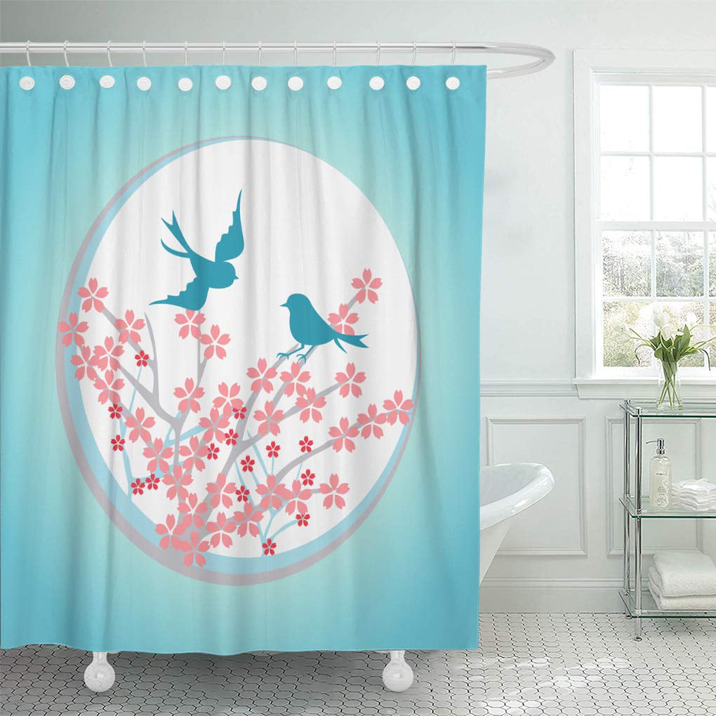 Blooming Bird Shower Curtain with Shower Hooks 