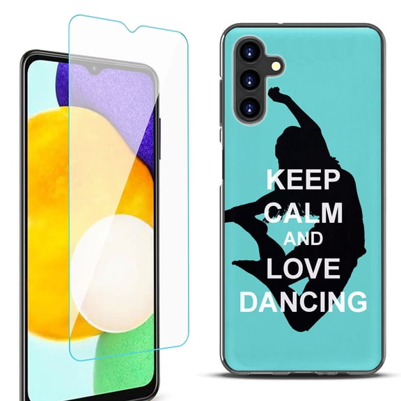 Slim-Fit Protective Fashion Phone Case (Black) for Samsung Galaxy A13 5G, with Tempered Glass Screen Protector, by OneToughShield ® - Keep Calm / Dancing