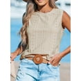 thumbnail image 5 of CUPSHE Women Tops Sleeveless Tank Cutout Blouse Crew Neck Shirt Lace Tee Summer Casual Dressy,Beige, 5 of 5