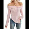 thumbnail image 3 of Suéter de Punto con Hombros Descubiertos y Lazo para Mujer, Blusa con Abertura Lateral, Ropa Estética Y2K de Moda Rosa L, 3 of 10