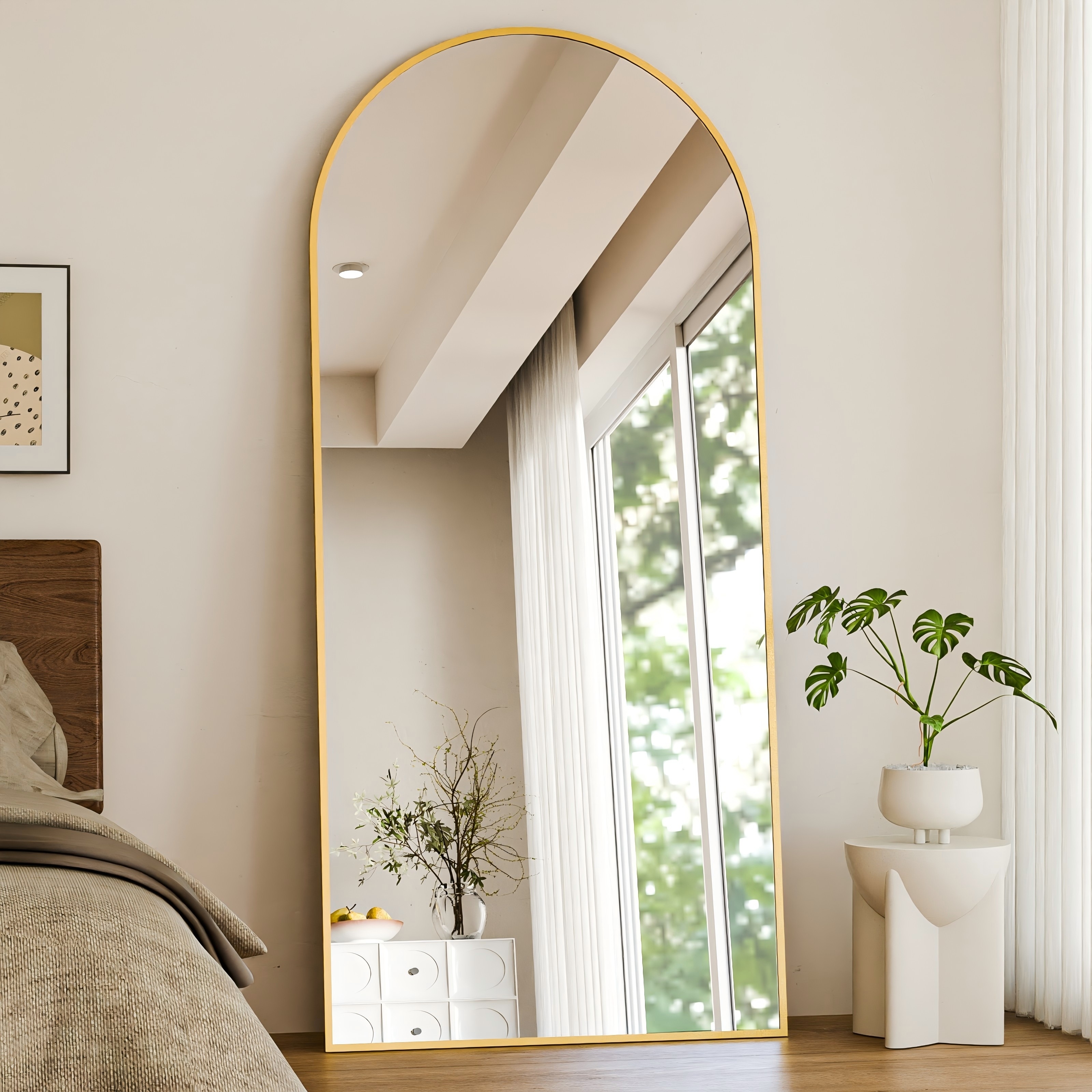 Cenovo 76"x 35" Arched Full Length Mirror Full Body Floor Mirrors, Gold