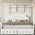 thumbnail image 2 of Queen Size Metal Canopy Platform Bed with Upholstered Headboard and Two Storage Drawers, White, 2 of 10
