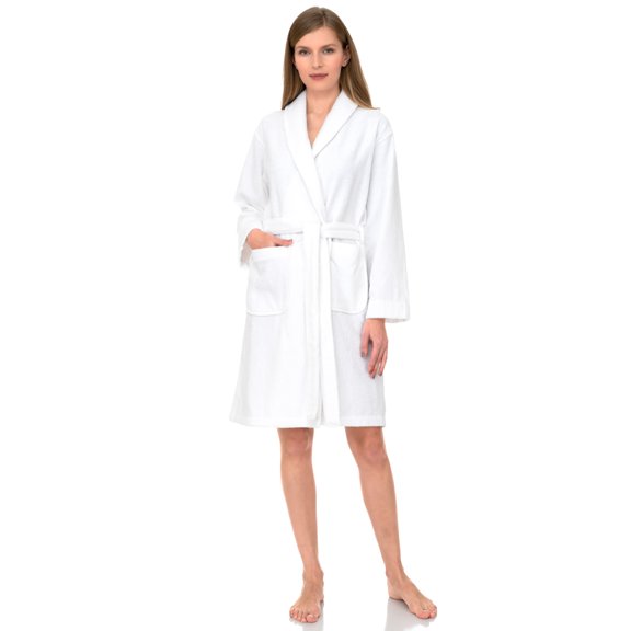 TowelSelections Women's Robe, Turkish Cotton Short Terry Bathrobe Large White