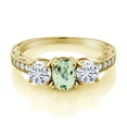 thumbnail image 2 of Gem Stone King 18K Yellow Gold Plated Silver 3-Stone Ring Prasiolite Moissanite(1.87 Cttw) (Size 5), 2 of 4