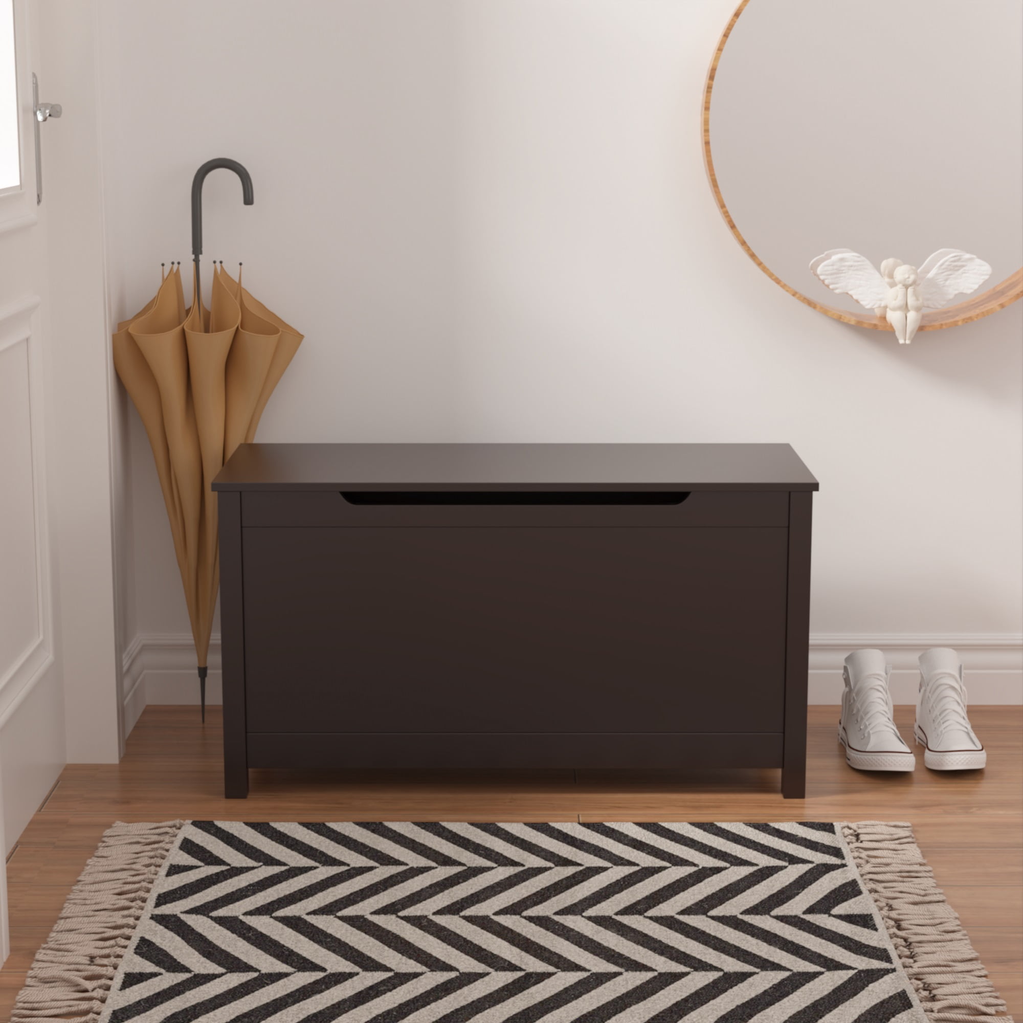 Peispie Kids Toy Storage Chest with Flip Top Lid, Large Capacity Wooden Toy Box for Playroom Bedroom, Safety Hinged Storage Bench for Children, Brown