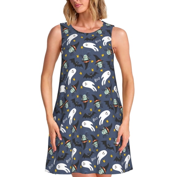 Logiee Halloween A Print Summer Dresses for Women,Beach Sleeveless Flowy Pocket Tshirt Tank Sundresses,Women's Sleeveless Dress