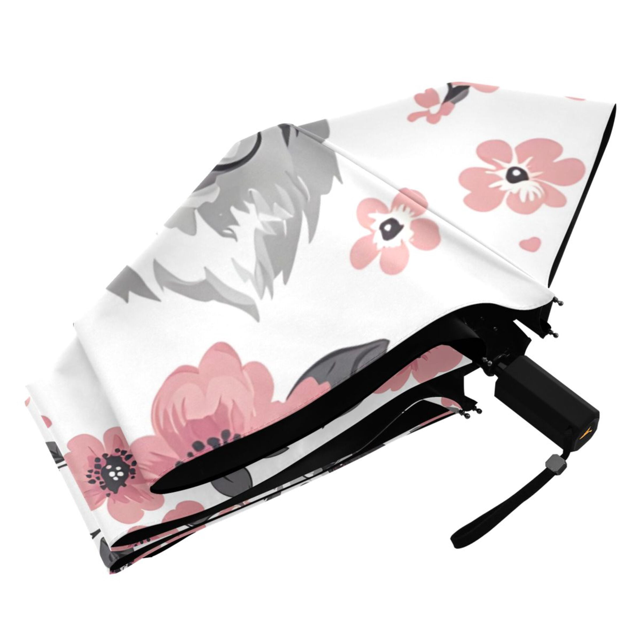 ALAZA Dog and Flowers UPF 50+ Compact Folding Umbrella for Rain Travel Umbrella Packable