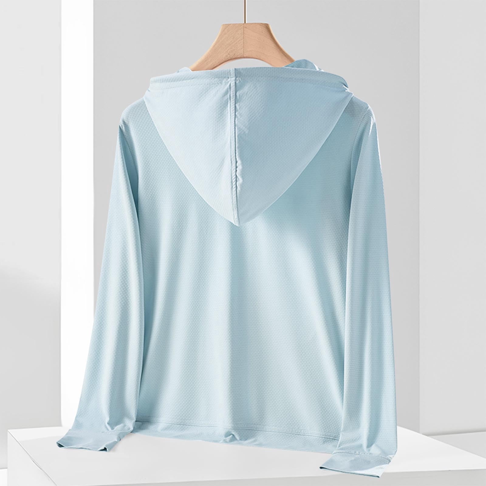 Hvot&aat Women's Sun Protective Ice Silk Long Sleeve Tops Casual Solid Sports Hooded Breathable Lightweight Zipper Jacket
