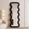 thumbnail image 2 of BOJOY Full Length Mirror, 63" x 24" Wall Mirror, Flannel Wrapped Wooden Frame Floor Mirror, Irregular Wavy Mirror Hanging or Leaning Against Wall for Cloakroom/Bedroom/Living Room, Black, 2 of 10