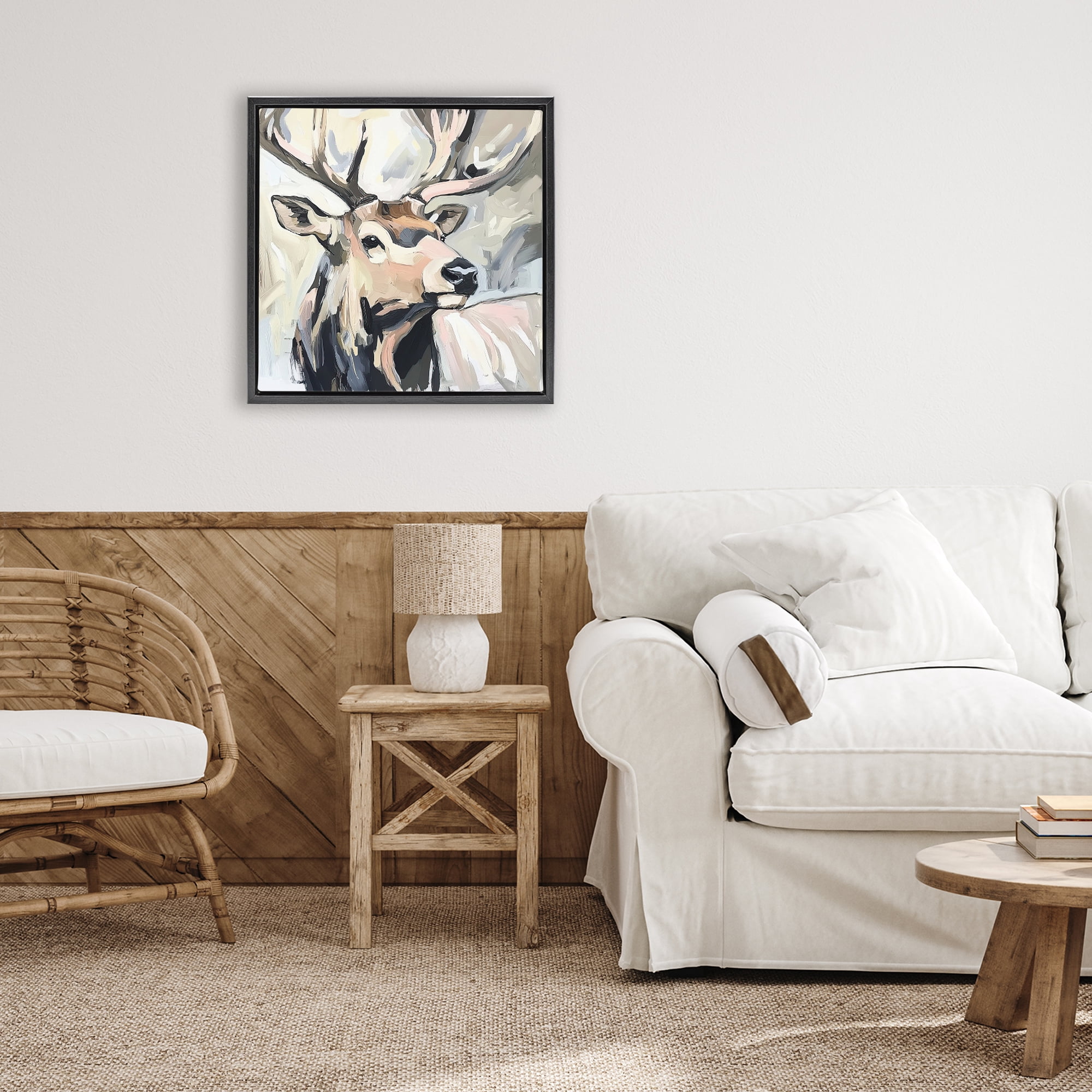 Stupell Industries Neutral Bull Elk Portrait Black Framed Floater Canvas Wall Art, design by Tina LeCour