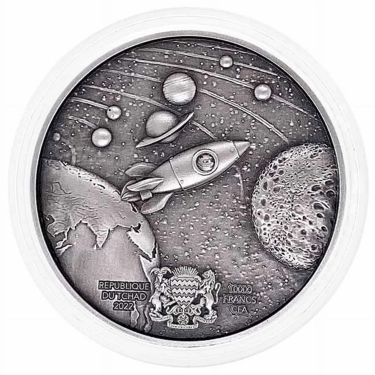 2022 Chad 2 oz Silver Doge on The Moon Antiqued High Relief Coin