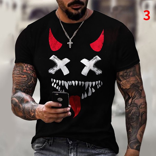 Los Hombres Casual Suelto De Impresión 3D Par De Mangas Cortas De Moda De Color Coincidencia De Cara Sonriente T-shirt XS-6XLpangjing