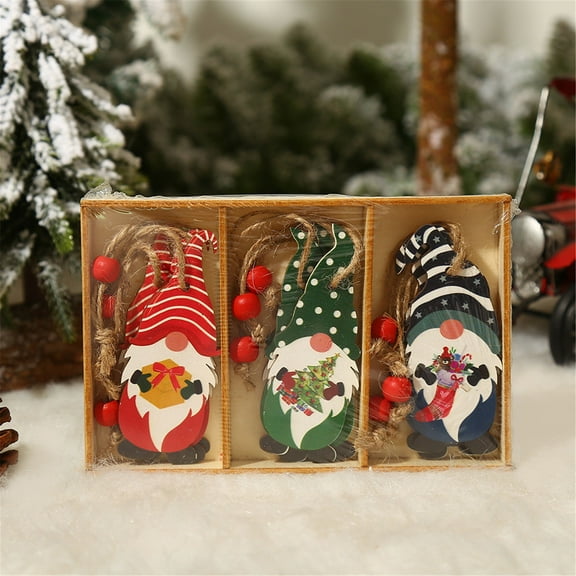 Christmas Gnome Hanging Wooden Ornaments Santa Wooden Handmade Decorations Gnome Festival Gift for Christmas Tree Decorate Pendant Tags with Rope for Xmas Party Decor Supplies