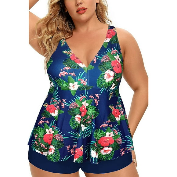 Kawell Tankinis Grande Taille pour Femmes, Hauts de Tankini Blouson avec Shorts de Bain, Maillots de Bain Deux Pièces