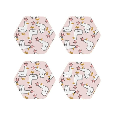 

Pofeuu Goose Queen Print Coasters for Drinks 4Pack PU Leather Coasters Bar Drink Coasters for Tabletop Protection Furniture from Damage-Hexagon