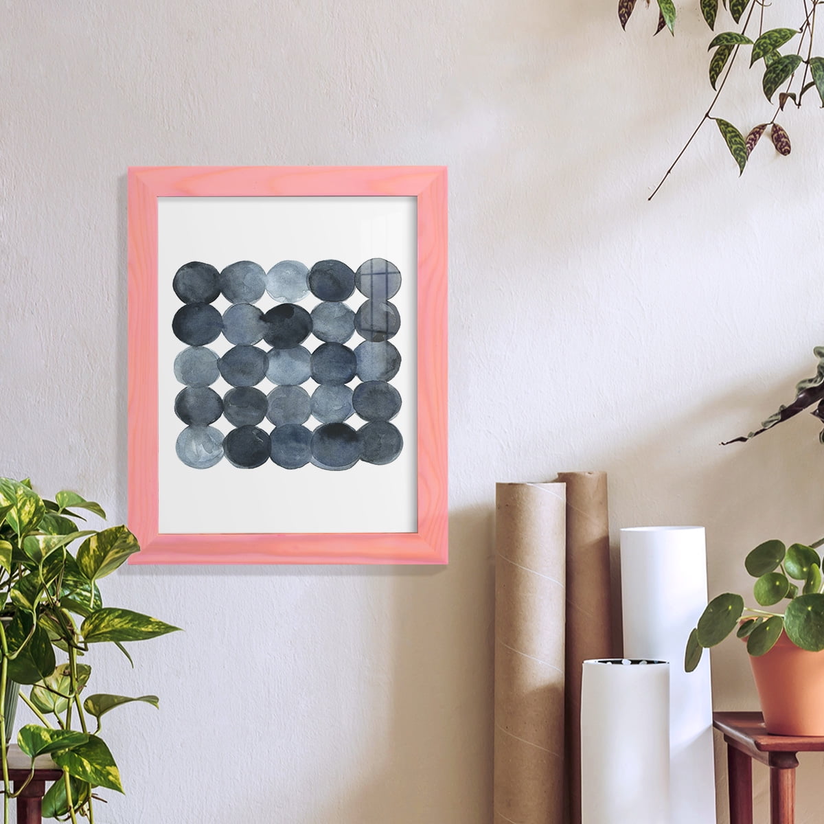 Blue Grey Density I -Framed Print w/glass-Sunset Pink