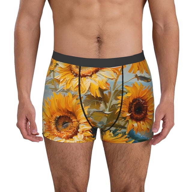 Balery Sunflower Field Art Calzoncillos bóxer para hombre, ropa interior de algodón suave y transpirable con cinturilla de nailon-Medium