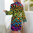 thumbnail image 6 of Neon Rainbow Leopard Print Night Robe Long Sleeve V Neck Robe With Belt Women's Sleepwear Dresses, 6 of 9