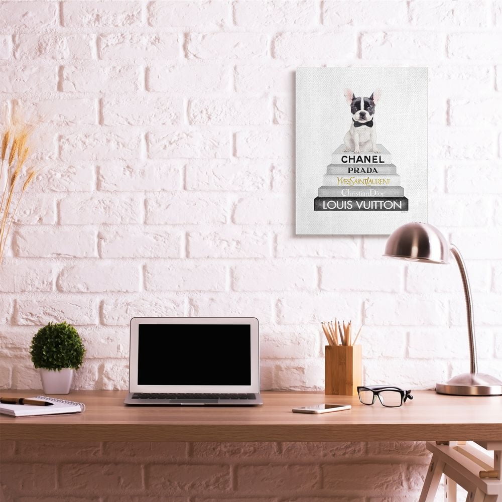 Stupell Industries Cute French Bulldog Puppy Sitting on Glam Bookstack Designed by Amanda Greenwood