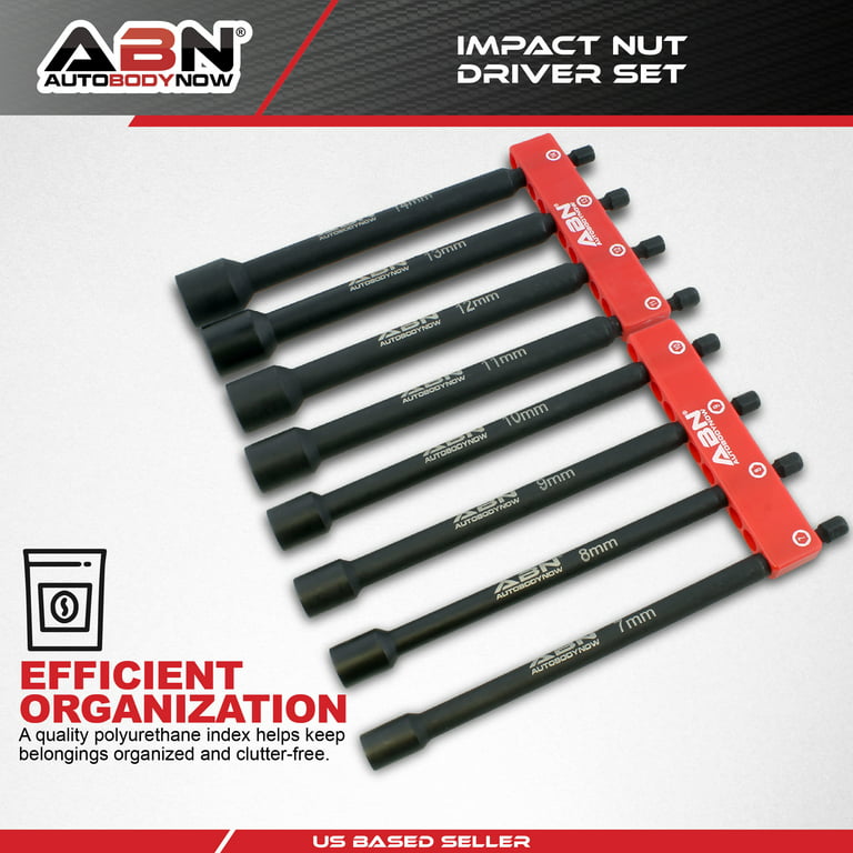 ABN Impact Nut Driver Set - 8pc Metric Extended Driver Bits Magnetic Tip  Sockets 
