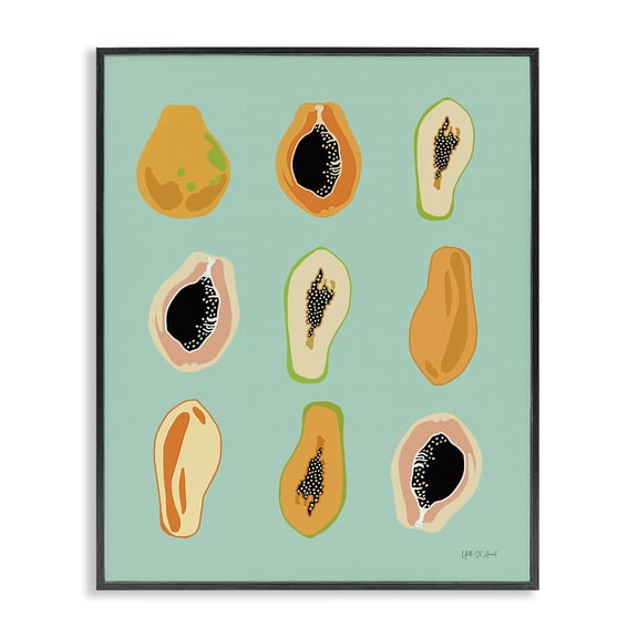 Stupell Industries Papaya Fruits on Blue Food & Beverage Painting Black Framed Art Print Wall Art, 11 x 14