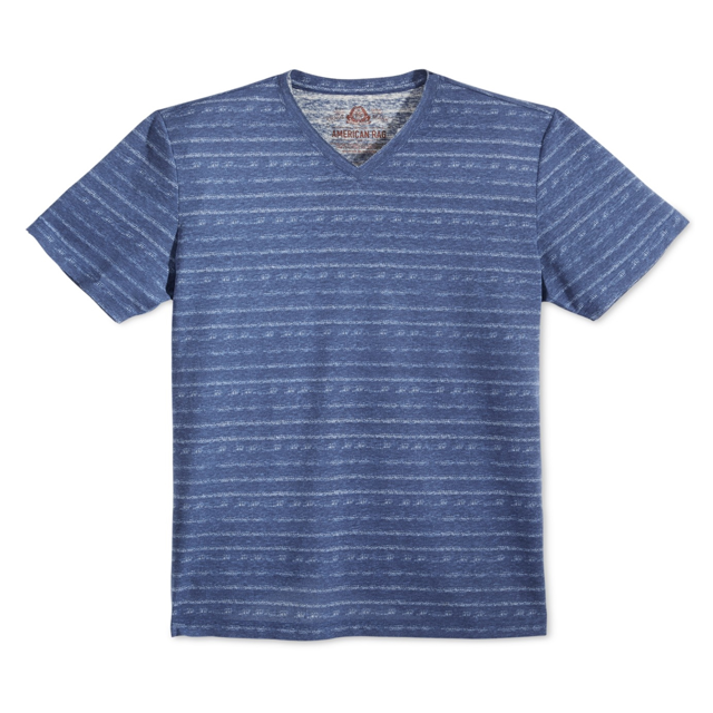 American Rag Playera básica a rayas para hombre, azul, grande American Rag Camiseta básica