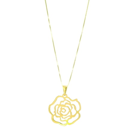14k Yellow Gold Shiny 26mm Fancy Rose Pattern Pendant Necklace - 18