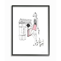Stupell Industries Chic Paris Fashion Dog Walker Pink Black Sketch Framed Wall Art Design by Avery Tillmon, 16" x 20", Black Framed