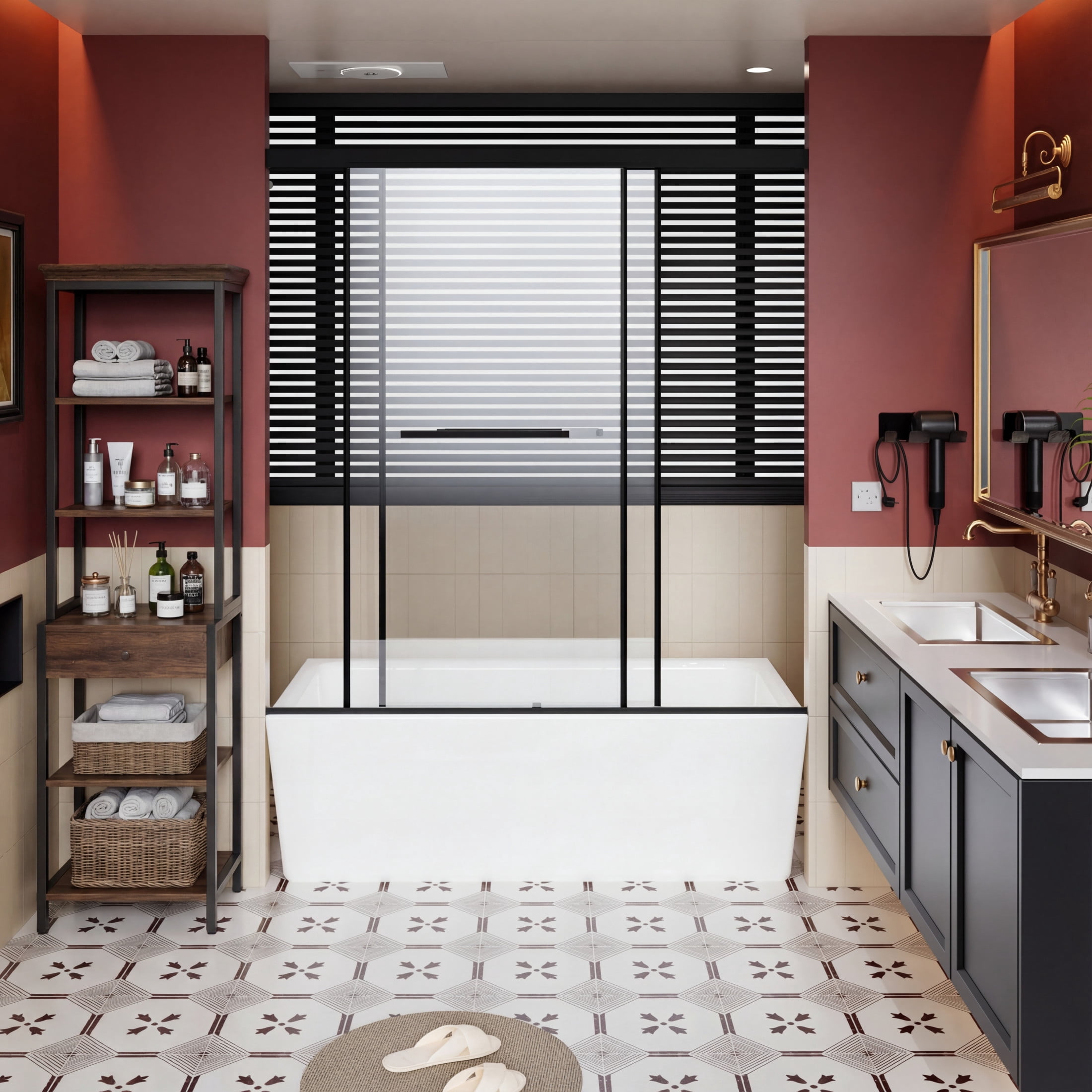 Noble House 60" x 62" Frameless Dual Sliding Shower Door with Soft-Close Track, Enhanced Leak Protection, Matt Black