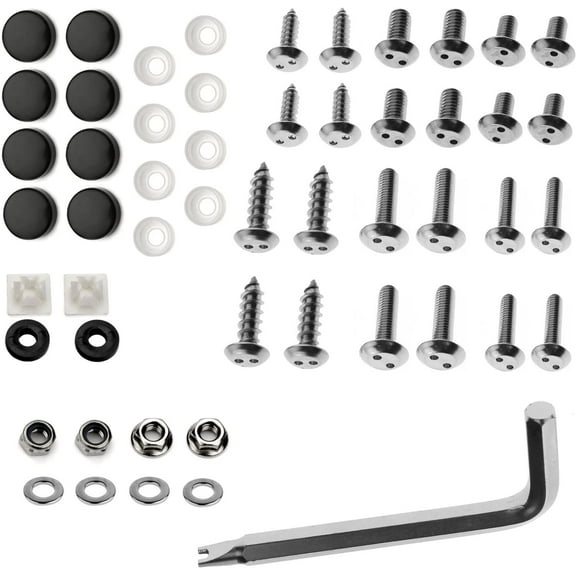 LFParts Stainless Steel Rust Resistant License Plate Frame Security Anti-Theft Locking Screws Fasteners Ultimate Kit Domestic Import (Black Screw Caps)
