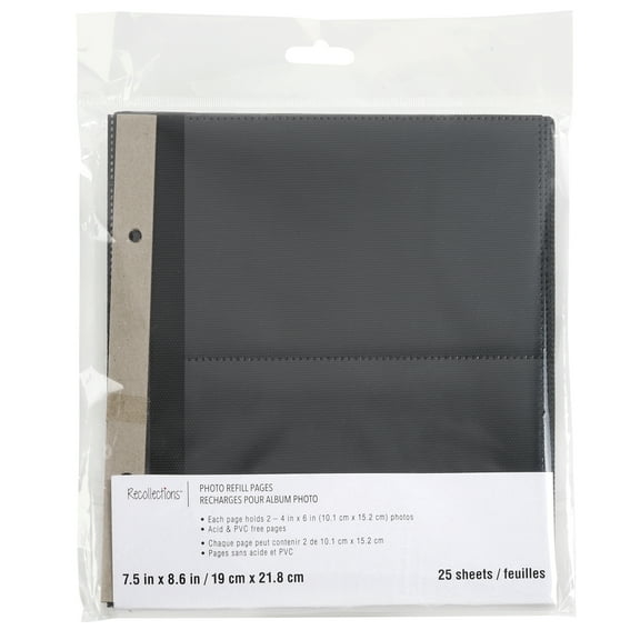 Recollections 7.5" x 8.6" Black 2-Up Photo Refill Pages, 6 Packs: 25 ct. (50 total)