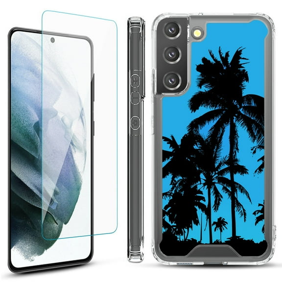 Shockproof Bumper Phone Case for Samsung Galaxy S22  / S22 Plus 5G, with Tempered Glass Screen Protector, by OneToughShield ® - Tropical Summer