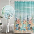 thumbnail image 5 of Coastal Beach Shower Curtain, Waterproof Shower Curtains for Bathroom, Ocean Wave Summer Sea Starfish Coral Teal Beige Washable Fabric Bathtub Curtain Set Bath Decor with 12 Hooks 72"x78", 5 of 8