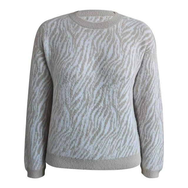 Suéter George para Mujer, con Cuello Redondo,Jacquard,Estampado Animal Print Beige Talla G