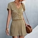thumbnail image 3 of Monos cortos con cuello en V para mujer, monos informales con costuras de encaje, pantalones cortos con botones delanteros de manga corta, monos para verano, 3 of 6