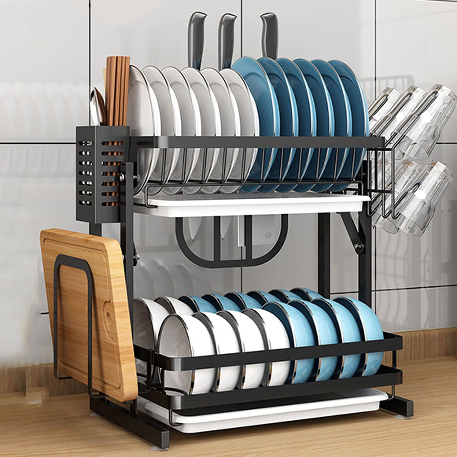 Dish Rack Drainer 2-Layer Wall-Mounted Folding Drain Rack