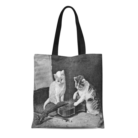 ASHLEIGH Canvas Bag Resuable Tote Grocery Shopping Bags Kittens Engraving By Gedan From Painter Veirus Published in Magazine Niva Publis Tote Bag