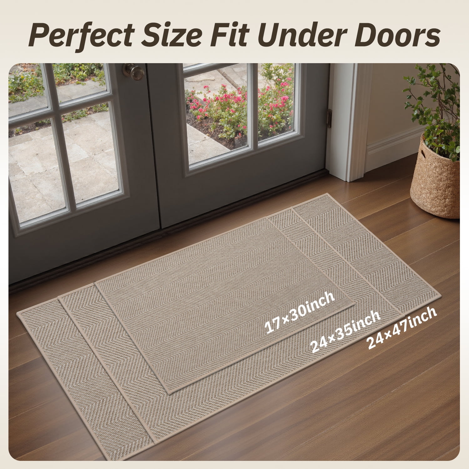 FEELHOME Door Mats for Inside 36"x59" Non Slip Rubber Welcome Mat for Inside Low-Profile Dirt Trapper Indoor Door Mats for Entryway Absorbent Washable Entry Rug Floor Mats Modern Herringbone Beige