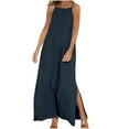 thumbnail image 6 of ZQUUVOU Women's Summer Dress Spaghetti Strap Solid Color Maxi Dress Navy,M, 6 of 9
