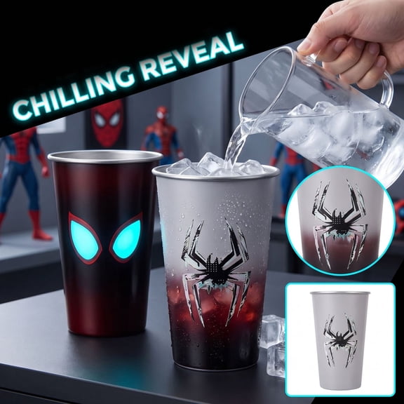 Cold Sensitive Color Changing Cup Stainless Steel Arachnid Hero Print Tumbler for Fans, 500ml 1 Pack