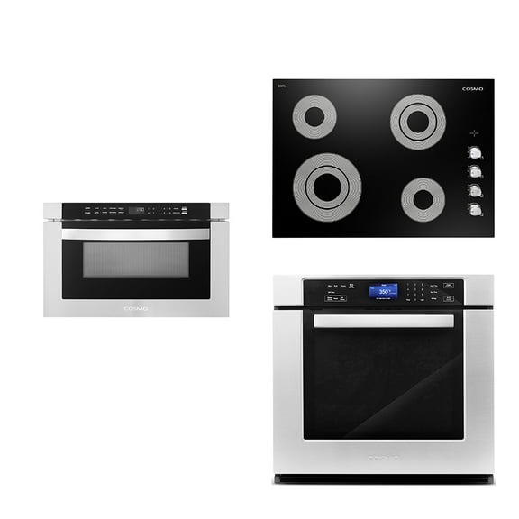 Cosmo 3 Piece Kitchen Appliance Package With 30" Electric Cooktop 24" Built-In Microwave Drawer 30" Single Electric Wall Oven Kitchen Appliance Bundles