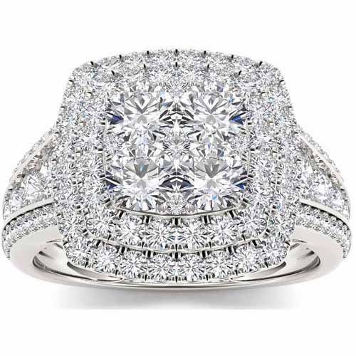 1-1/2 Carat T.W. Diamond 10kt White Gold Double Halo Cluster Engagement Ring