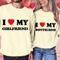 thumbnail image 2 of Telankuip I Heart My Boyfriend Sweatshirts I Love My Girlfriend Sweatshirt for Valentine's Day Gift Crewneck Long Sleeve Loose Comfy Pullover Tops Letter Print Winter Outfits Beige S, 2 of 4
