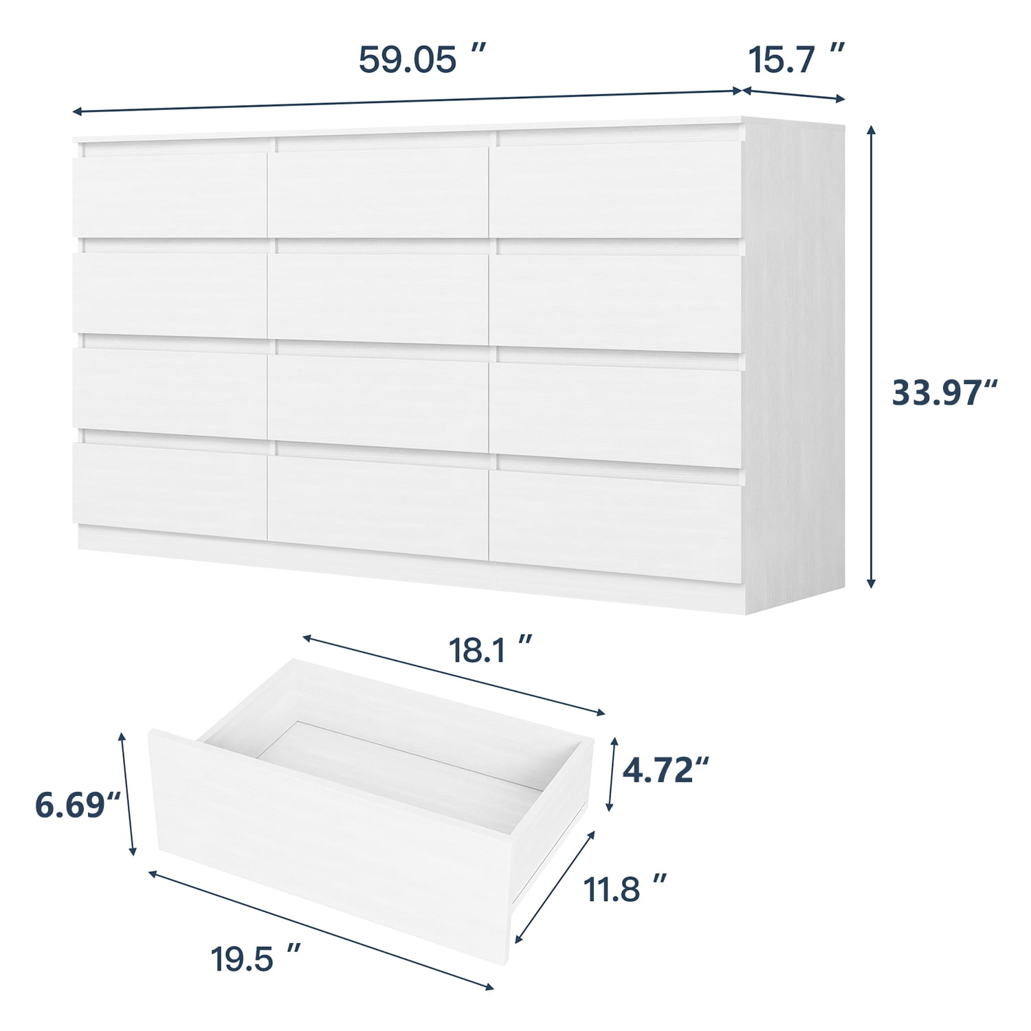 Kadyn White Dresser for Bedroom, 12 Chest of Drawers, Wooden Dressers for Bedroom, Living Room,Hallway Kadyn White Dresser for Bedroom, 12 Chest of Drawers, Wooden Dressers for Bedroom, Living Room,Hallway